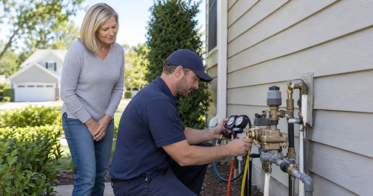 Technician testing residential backflow prevention device